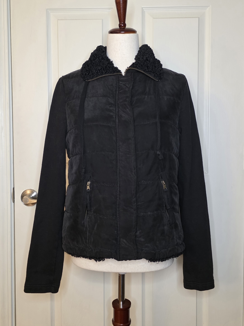 Marrakech Black Sherpa Collared Quilted Jacket